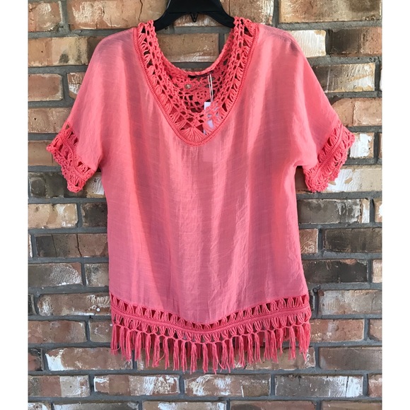 GeeGee Fringed Coral Top - Picture 5 of 5